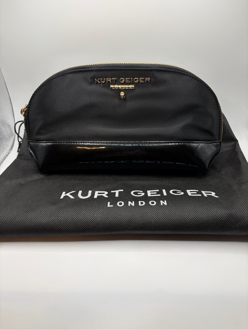 Kurt Geiger Black Logo-Print Cosmetic Pouch with Gold Zip